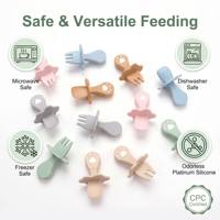 Cuillères/fourchettes d'alimentation pour bébé en silicone souple de qualité alimentaire, non toxiques, sans BPA, pour bébés qui font leurs dents de 0 à 12 mois et de 1 à 2 ans