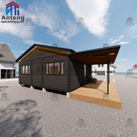 Maison modulaire préfabriquée complète en conteneur, aspect grain de bois foncé, structure en acier pour résidence