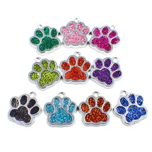 17mm Dog Pet Cat Paw Footprint Pendant Bracelet Charms Enamel Zinc Alloy Collar Id Pendant For Dog Collar