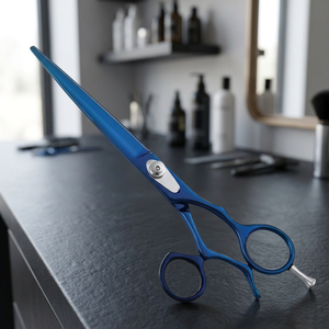 Ciseaux de coiffure professionnels en acier inoxydable à pointe affûtée pour droitiers, manche long, ciseaux à cheveux bleus - Product Image 3