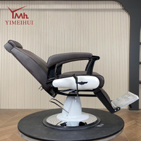 Fauteuil de Barbier Commercial Vintage avec Revêtement à Rayures Verticales, Cadre Robuste, Relevage Hydraulique et Inclinaison pour Salon de Coiffure Homme
