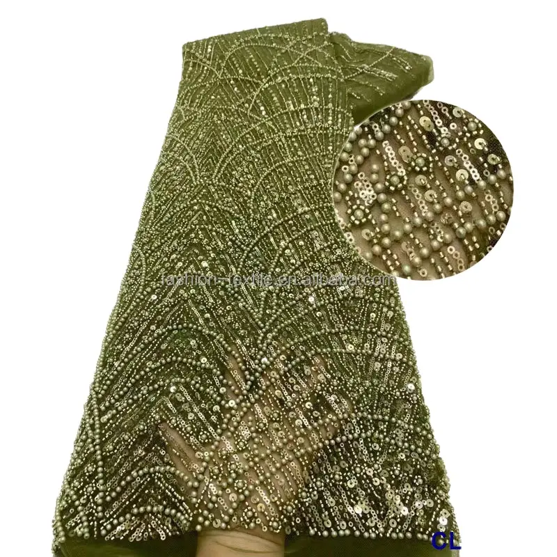 Perles et paillettes mode mariage design dentelle tissu perlé à la main français nouveau design broderie dentelle tissu