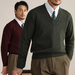 2023 Logo personnalisé col en v entreprise bureau employé pull pull tissé laine hommes tricoté Jacquard uniforme pull - Product Image 1