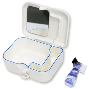 Plastic Denture case dental box denture storage box With Mirror and Clean Brush Appliance