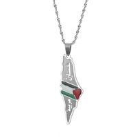 Collier personnalisé classique en émail avec carte de la Palestine, drapeau et imitation de perles