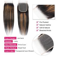 P1B/30 Mèches de cheveux humains vierges bruts vietnamiens lisses, couleur Ombré Blond Miel avec reflets, avec closure en dentelle
