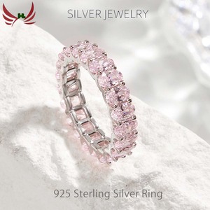 Anello di Lusso in Argento 925 per Donna, Placcato in Oro Bianco 18K, Completamente Tempestato di Diamanti Rosa ad Alto Contenuto di Carbonio, Gioielli per Matrimonio e Feste - Product Image 1