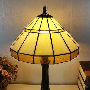 LongHuiJing Tiffany Table Lamp with Conical Shade Beige and Bronze Stained Glass Lampshade Restaurant - Product Image 6