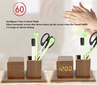 Horloge numérique de table avec porte-stylo et porte-crayon, affichage LED de la date et de la température, activation vocale, luminosité réglable, pour enfants et amis