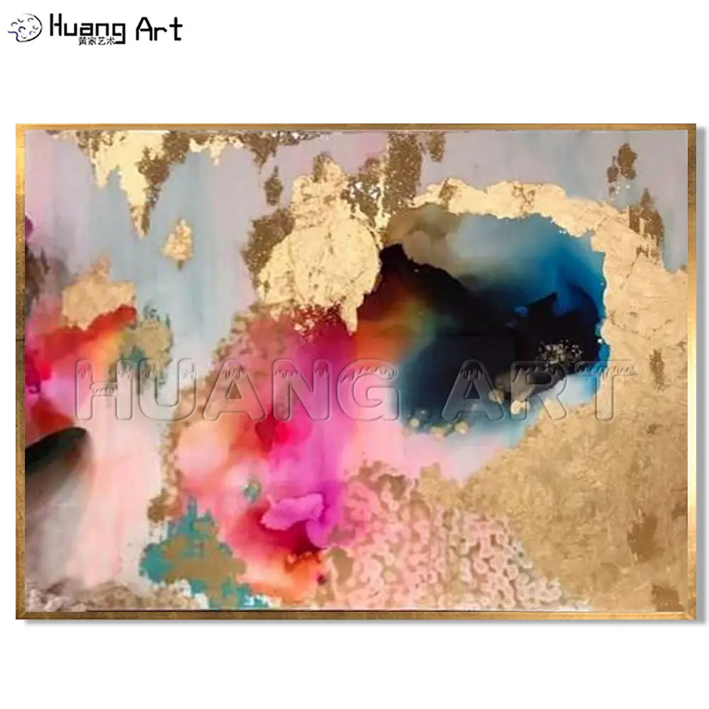 Gilding Canvas Painting High Skills Painter Team Directly Supply High Quality Abstract Gold Purple Colorful Decor Oil Painting