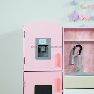 Grande cuisine de jeu en bois pastel pour enfants avec réfrigérateur vintage, micro-ondes, cuisinière et évier, ensemble de cuisine d'imitation haut de gamme - Product Image 5