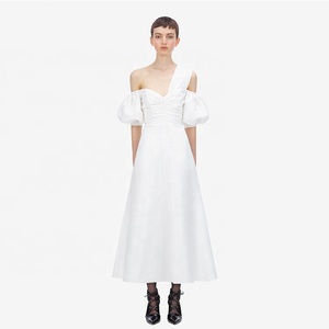 <span class=keywords><strong>Abiti</strong></span> manica a bolle a vita alta monospalla senza spalline in <span class=keywords><strong>cotone</strong></span> 100 elegante bianco festa Maxi <span class=keywords><strong>abiti</strong></span> da sposa da donna - Product Image 2