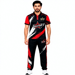 Conjunto de Uniforme de Cricket para Hombre SALSTAR, Camiseta Polo Sublimada de Secado Rápido y Pantalones, Diseño Rojo, Negro y Blanco, Ropa para Todas las Temporadas - Product Image 1