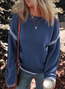 Femmes hiver décontracté mode câble tricot pull pull haut couleur unie col rond avec lâche manches longues contraste tricot - Product Image 5