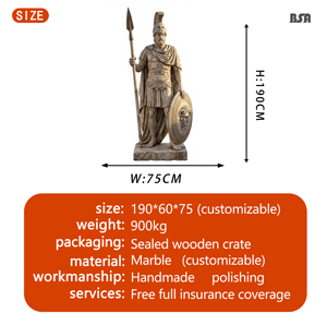 รูปปั้นเทพเจ้าแห่งสงครามมาร์ส ทำจากหินอ่อนธรรมชาติ BSA ขนาดเท่าคนจริง รูปปั้นนายพลนักรบโรมัน สำหรับตกแต่งวิลล่า สวน โรงแรม - Product Image 2