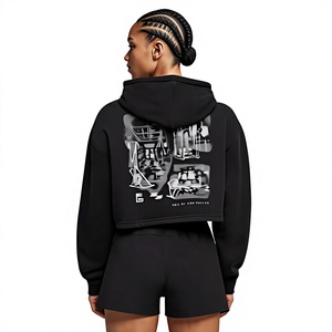 Sudadera Corta Negra para Mujer, Manga Larga, Diseño a Cuadros con Logotipo Frontal, Corte Regular, Informal, Transpirable, Top de Yoga de Poliamida - Product Image 2