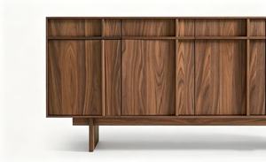 Premium Minimalist Walnut <b>Sideboard</b> 4-Door Large <b>Storage</b> Mid Century Modern Credenza For Living Room Dining Room - Product Image 2