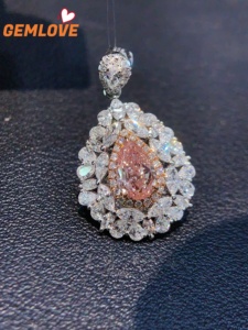 GEMLOVE Teardrop Pendant <b>Necklace</b> Lab Grown Diamond & Pink Diamond Alternating Pave Setting 18K Gold Women's Fine Jewelry OEM - Product Image 1