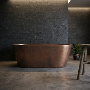 Baignoire ovale autoportante en cuivre, finition martelée, sans couvercle, baignoire classique pour salle de bain - Product Image 2