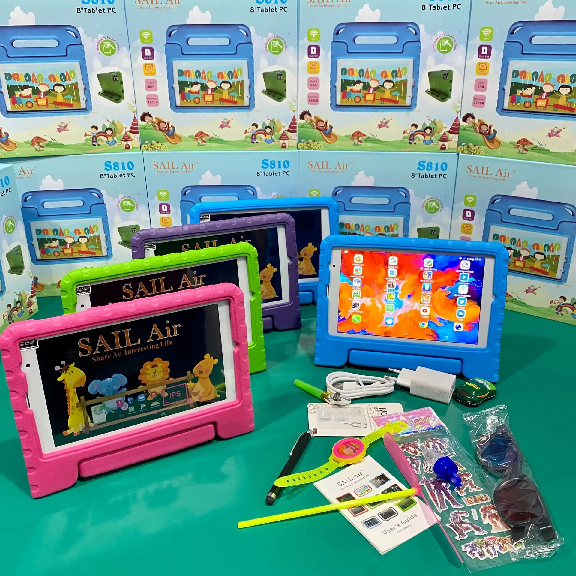 Novo modelo 8 polegadas tablet cartão SIM caixa com EVA caso para a educação sail air android tablet pc