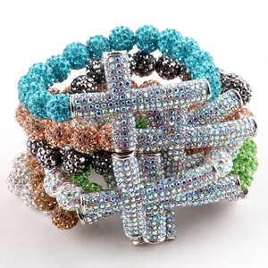 Women Fashion 10mm Rhinestone Pave Ball Beads <strong>Crystal</strong> Pave Charm Energy <strong>Bracelets</strong> Cross <strong>Bracelet</strong> - Product Image 2