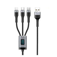 OEM 100W 5A Affichage numérique intelligent Nylon rapide Tressé 3 en 1 USB A à Type C iP Mic USB-C Multifonction USB 2.0 câble de données