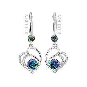 Orecchini pendenti a cuore Auneliny in argento 925 con quarzo arcobaleno, gioielli romantici da donna per feste, montatura a griffe - Product Image 1