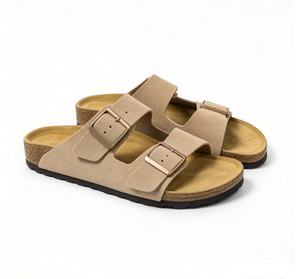 Women PU Leather Cork Sole Flat Sandals Buckle Strap Open Toe Casual Summer <b>Slides</b> - Product Image 2