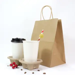 Bolsa de transporte de compras con asa trenzada de papel Kraft blanco y marrón JIANI con logotipo impreso biodegradable