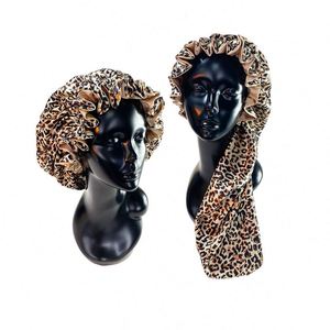Bonnet de nuit en satin extra long pour cheveux bouclés, avec bordure tressée, idéal pour dormir, cadeau - Product Image 1