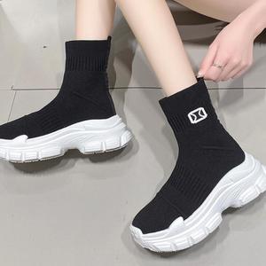 Vendita calda di nuovi stivali da <span class=keywords><strong>donna</strong></span> a maglia con suola spessa con altezza e stivaletti sportivi casual scarpe a maglia - Product Image 5