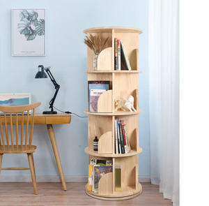 Rotating Bookshelf 360 Degrees 4 Tier <strong>Stack</strong> Able Solid Wood Bookshelf Organizer Storage Display Rack Floor Standing <strong>Bookcase</strong> - Product Image 2