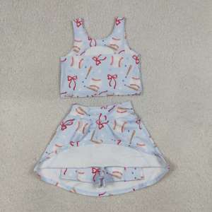 Conjunto de yoga sin mangas para niña con estampado de cangrejo y lazos, modelo GSD3626 CUSTOM, para venta al por mayor - Product Image 5