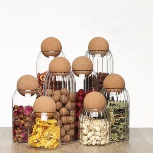 Bouteille en verre borosilicate transparent de 800 ml, pot de conservation alimentaire hermétique avec bouchon en liège rond, organisation minimaliste de la cuisine, boîte de rangement - Product Image 6