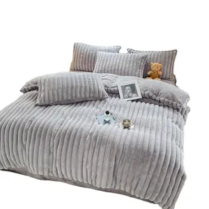 Luxury Designs Soft Polyester Bedsheets Sets Plush Shaggy Velvet Fluffy Rabbit Faux Fur duvet cove 4 pcs Bedding Set