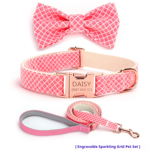 Collar para <span class=keywords><strong>Perro</strong></span> <span class=keywords><strong>de</strong></span> Poliéster Suave y Duradero con Rayas, Grabado <span class=keywords><strong>de</strong></span> Letras, Cierre <span class=keywords><strong>de</strong></span> Botón Ajustable y Decoraciones <span class=keywords><strong>de</strong></span> Cinta - Set <span class=keywords><strong>de</strong></span> Collar - Product Image 1