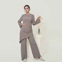 Ensemble 2 pièces 2026 – Abaya et pantalon brodés respirants pour femme, style décontracté, idéal pour mariage, Ramadan, Aïd – Longueur au sol en polyester