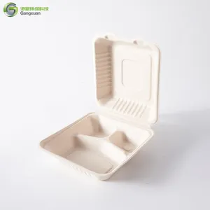 Nouveau modèle de boîte à lunch à emporter biodégradable et jetable avec couvercle conteneur alimentaire compostable canne à sucre bagasse à clapet
