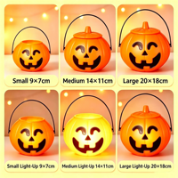 Promotion : Seau lumineux en forme de citrouille souriante pour l'intérieur, idéal pour la collecte de bonbons ou comme panier de déguisement, parfait pour les fêtes et les jeux.