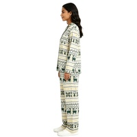 Set Piyama Wanita Katun Cetak Motif Fair Isle Vintage - Lengan Panjang Kancing Depan 2 - Potong Pakaian Santai Rumah untuk Grosir