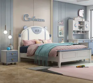 现代简约卡通男孩女孩单人软包床1.5米实木框架1.2米储物儿童床