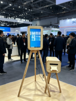 Huanyji Photomaton en bois à double face avec verre trempé, impression instantanée, écran tactile 18,5 pouces, Wi-Fi/Bluetooth