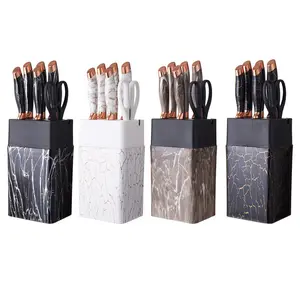 Wholesale Spot Light Luxury 7 Piece Non-stick Stainless Steel Marble Handle Cutting Tool Kitchen Knife Set With Block