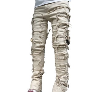 Commercio all'ingrosso marchi di Oem Casual Urban Flair OEM personalizzati a <span class=keywords><strong>gamba</strong></span> <span class=keywords><strong>larga</strong></span> <span class=keywords><strong>Jeans</strong></span> da <span class=keywords><strong>uomo</strong></span> larghi con stampa pantaloni impilati <span class=keywords><strong>Jeans</strong></span> - Product Image 6