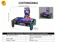 Machine de jeu d'arcade à monnayeur pour deux joueurs, avec fonction de rédemption de tickets et de jeu de frappe sur disque