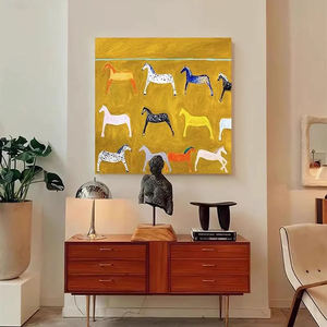 لوحة فنية جدارية كبيرة مخصصة من الأكريليك، صورة حصان أصفر مرسومة يدويًا، ديكور منزلي، رسومات حيوانات كرتونية مرسومة باليد - Product Image 4