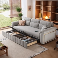 Canapé-lit multifonctionnel avec rangement dissimulé, cadre métallique convertible et confortable, idéal pour les petits espaces