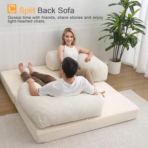 Portable pliable 4-en-1 canapé <span class=keywords><strong>de</strong></span> sol pliable canapé-lit <span class=keywords><strong>futon</strong></span> convertible avec accoudoirs couchette matelas chaise lit Portable Beige - Product Image 4