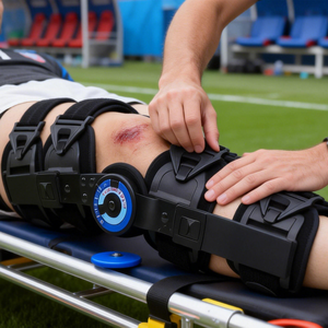 Attelle de genou réglable avec charnières à cadran rotatif pour l'immobilisation post-opératoire et la protection des ligaments - Product Image 1