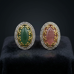 Vintage Natural Stone Oval Statement <b>Ring</b> <b>Gold</b> Tone Filigree Crystal Border Elegant Women <b>Cocktail</b> Fashion Jewelry - Product Image 1